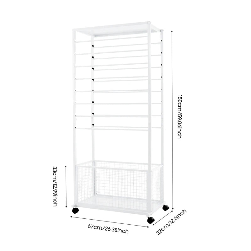 16-Layer Ribbon Organizer Rack - Double-Sided Iron Craft Storage with Lockable Wheels