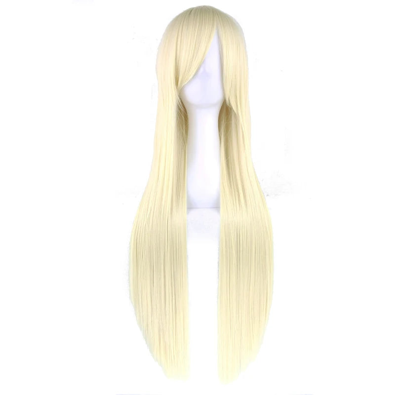 Long Synthetic Cosplay Wig - Straight Blonde Costume Hair for Anime & Characters