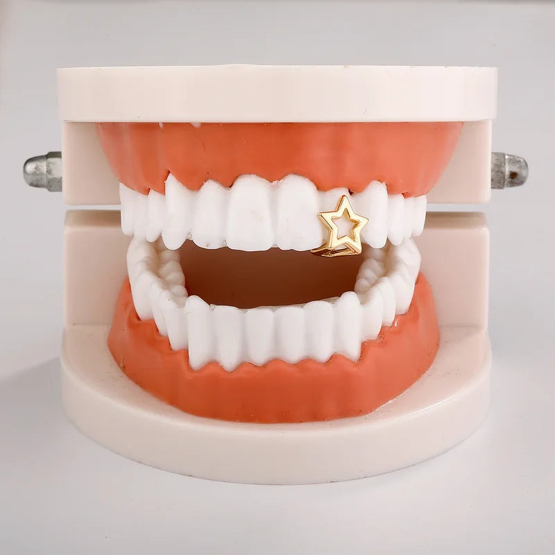 Punk Hollow Pentagram Star Grillz Teeth Caps for Men Women Halloween Costume Jewelry
