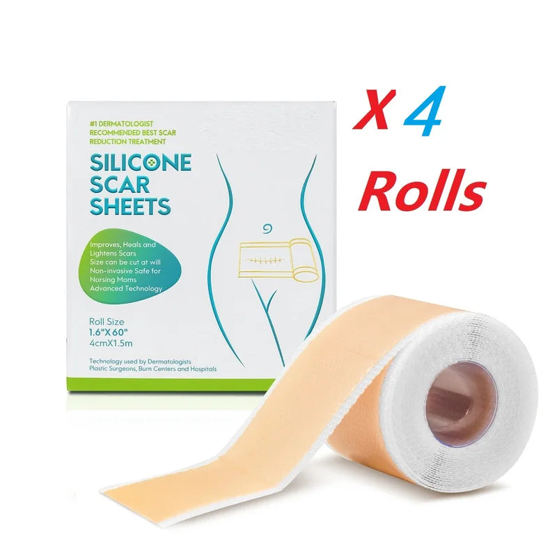 Silicone Scar Sheets Roll Set - Waterproof Breathable Self-Adhesive Skin Cover, 4 Rolls
