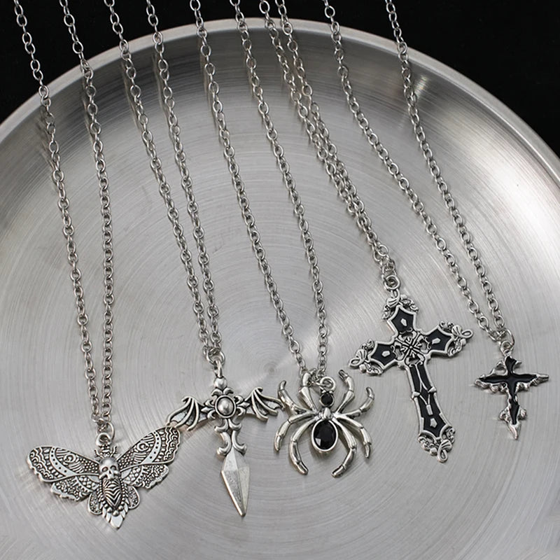 Wind Cross Skeleton Spider Necklace Set - Halloween Gift, Trendy Gothic Jewelry