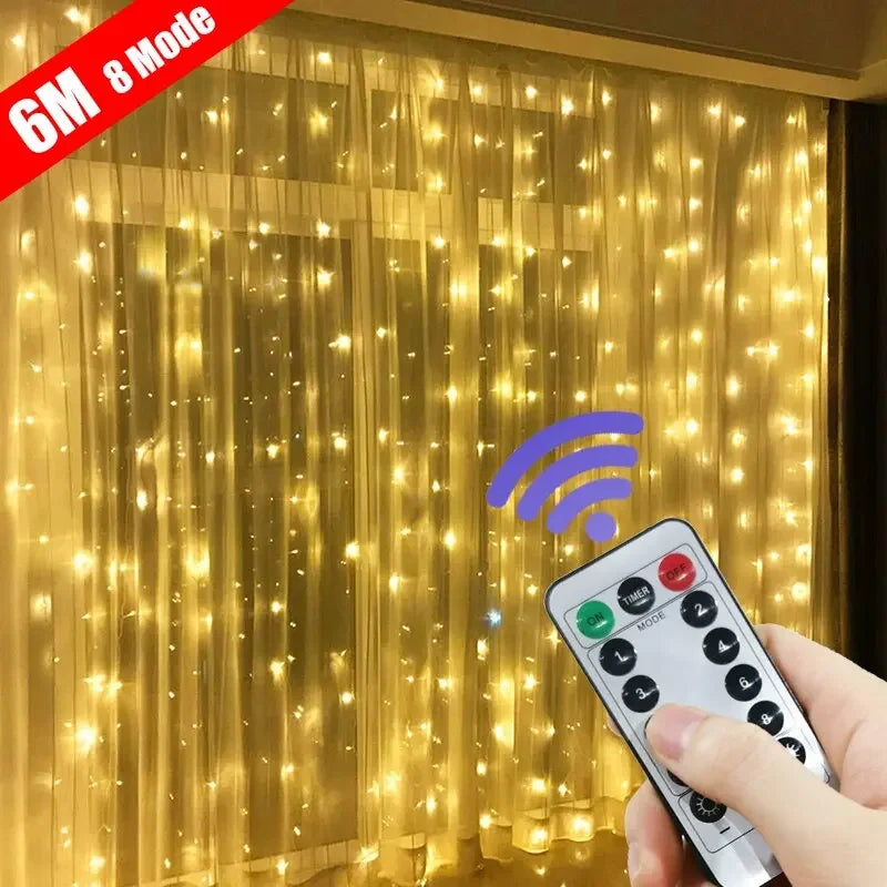 USB Powered Fairy Curtain Lights with Remote Control, 6x3M LED Festoon for Holiday & Christmas Decor
