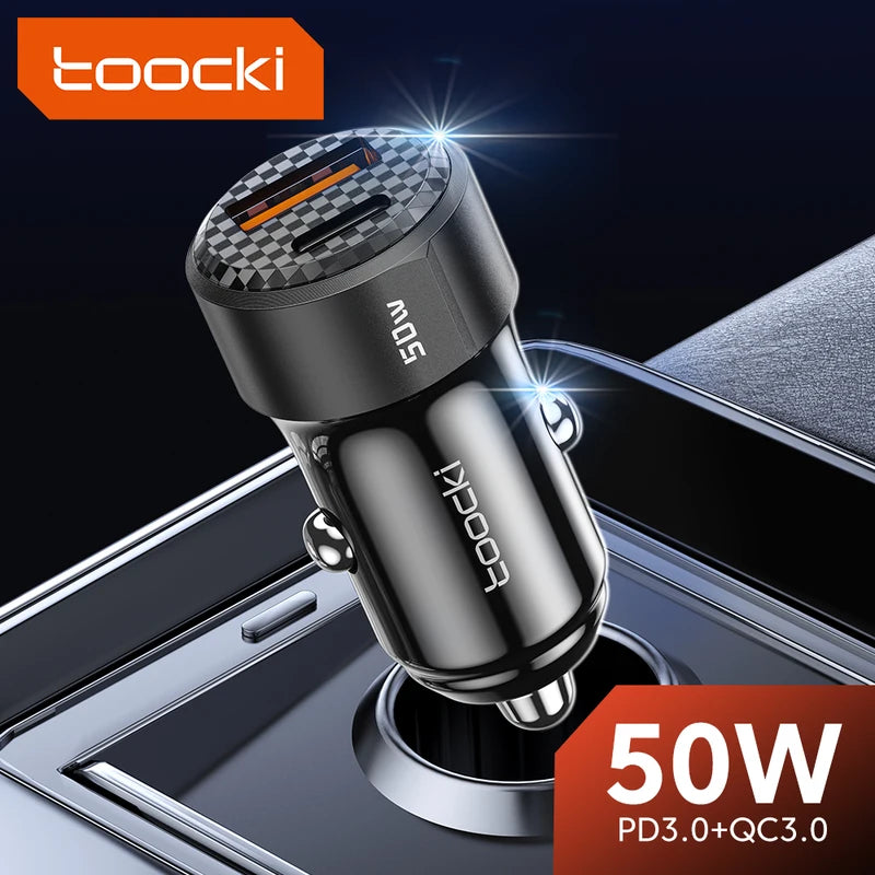 50W Dual Port Car Charger Fast Charging USB-C & USB-A for Smartphones & Devices