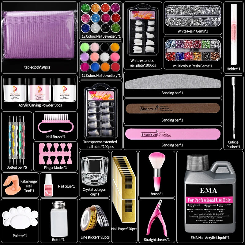 Professional Nail Kit Set with Acrylic Powder & Gel Manicure Tools