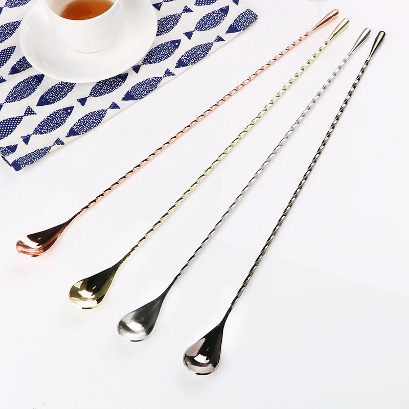 Stainless Steel Cocktail Mixing Spoon 30/40cm Bar Stirrer Teardrop Spiral Pattern