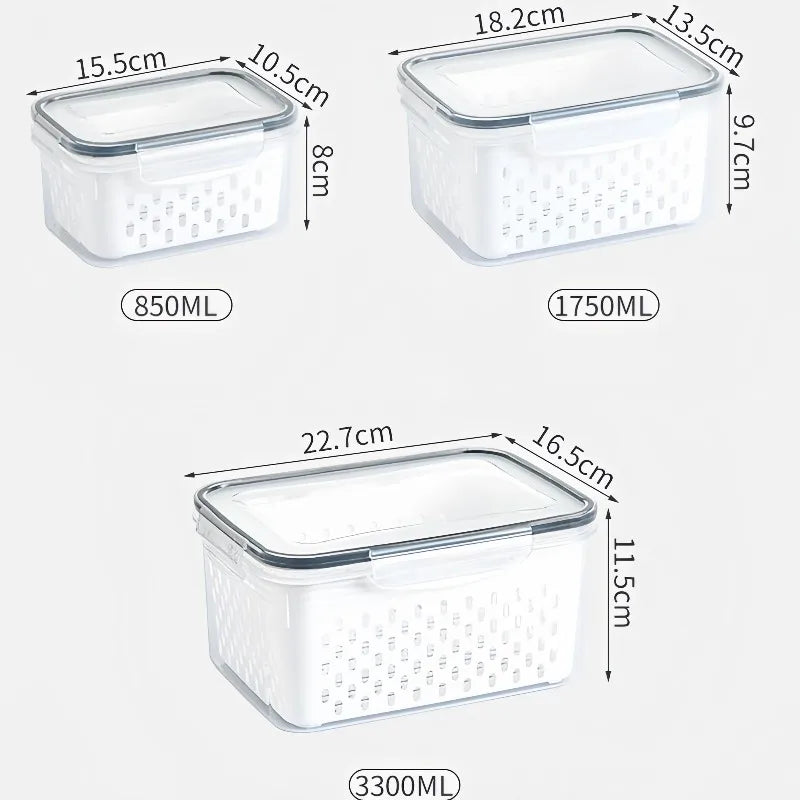 Plastic Food Storage Container Set with Lid for Fruits Vegetables Meat - Reusable Kitchen Organizer