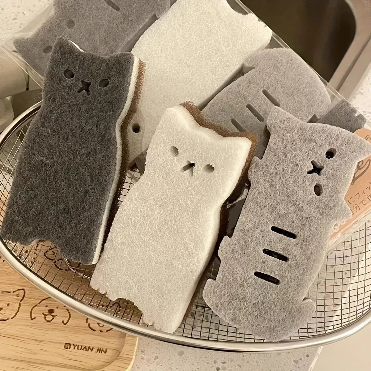 Cute Cat Shaped Kitchen Sponge Set - 3-Layer Dish Cleaning Tool, 4 Pieces