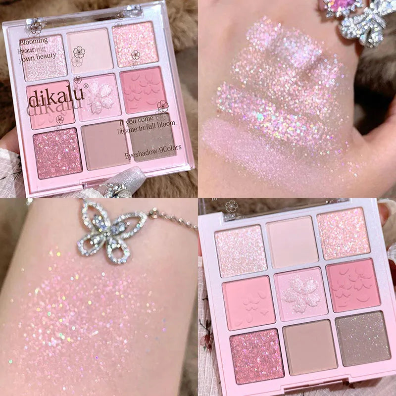Pink & Brown Eyeshadow Palette with Glitter & Matte Finishes - Long Lasting Makeup