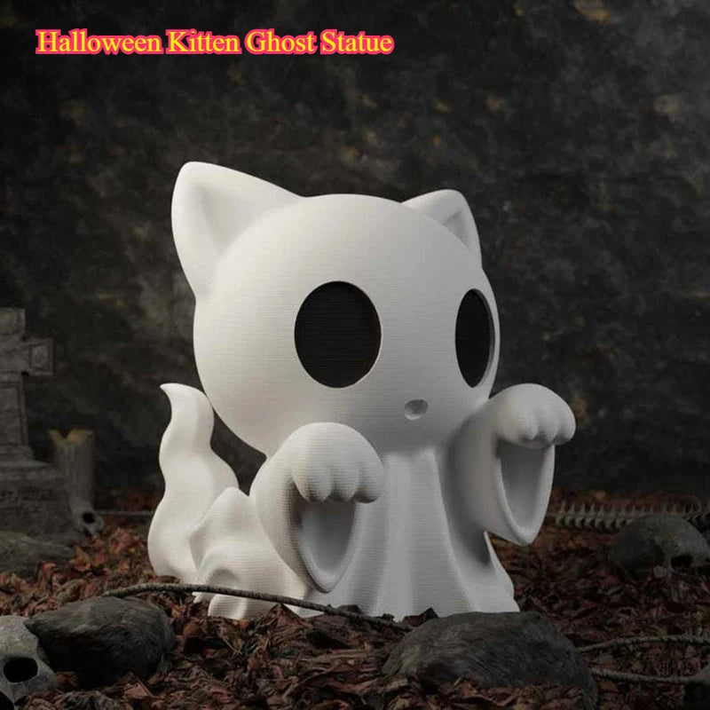 Halloween Ghost Statue - 3D Printed Cute Desktop Decor, Spooky Fun Ornament