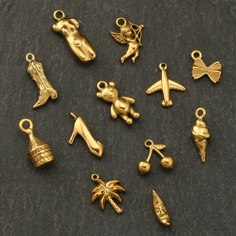 Set of 3 Stainless Steel Charms for Jewelry Making - Airplane, Cowboy Boot, Ox Horn Pendants, Waterproof Findings