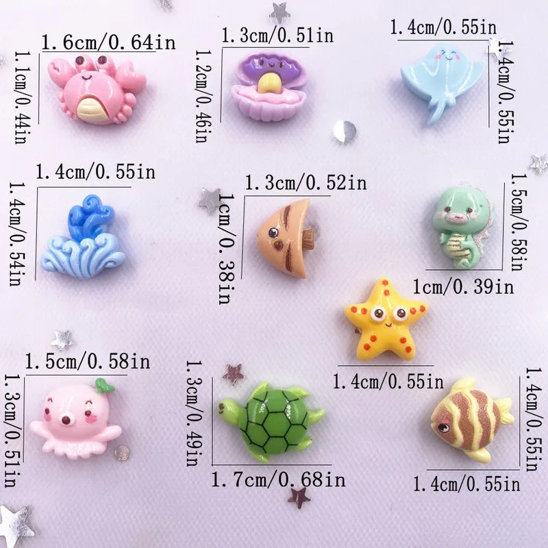 30pcs Colorful Marine Resin Figurines Set - Turtles Crabs Fish Starfish Seahorses Craft Supplies