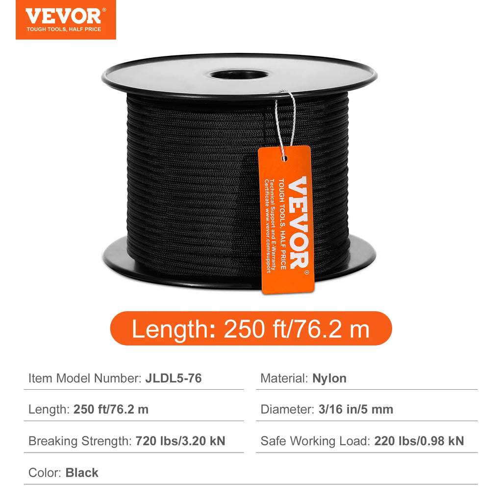 Heavy-Duty Nylon Rope 3/16 Inch x 1000 Ft Multi-Purpose Climbing & Outdoor Rope