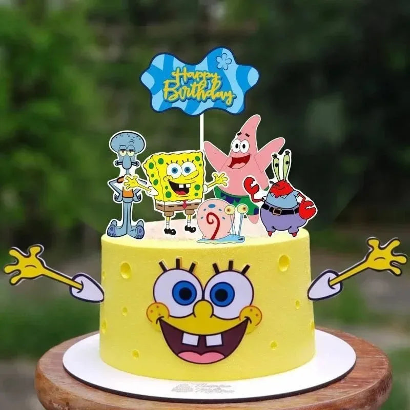 Cartoon Cake Topper for Birthday Party Decoration - SpongeBob Flag Insert