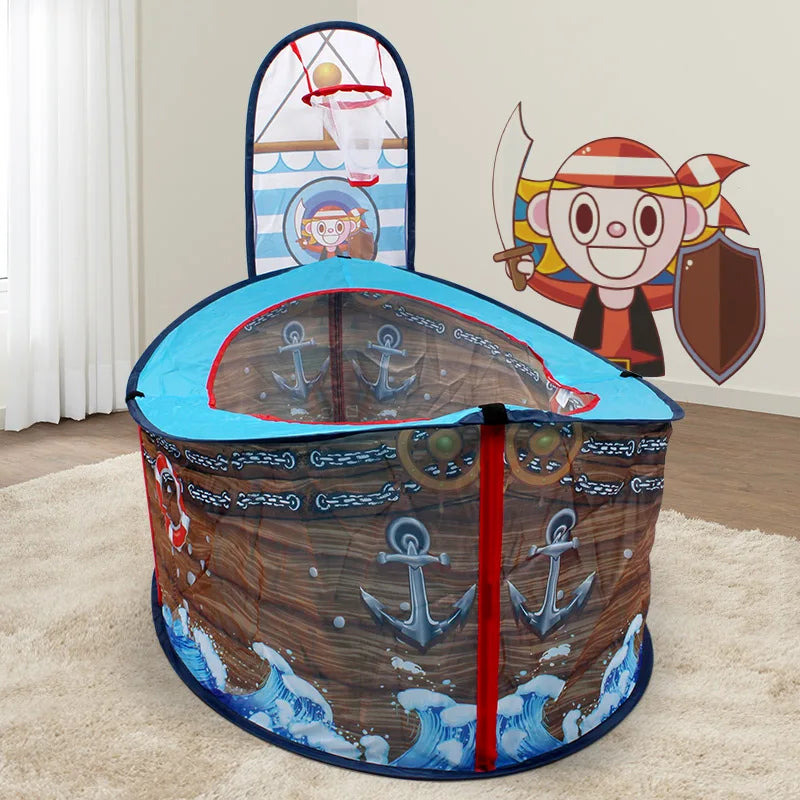 Children's Pirate Ship Play Tent - Colorful Foldable Outdoor Toy Castle