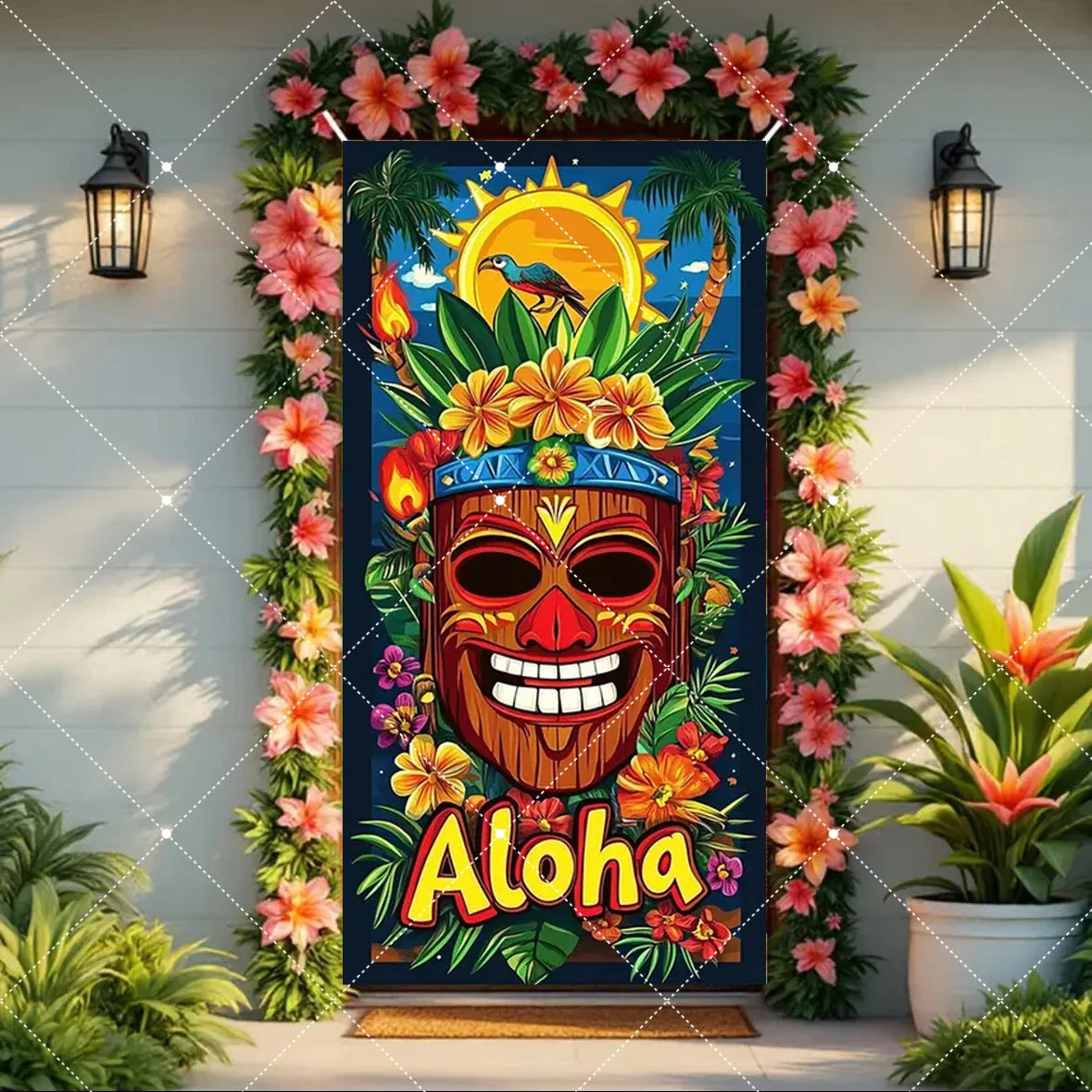 Hawaiian Tropical Door Cover Decoration for Summer Parties Indoor Outdoor Porch Banner
