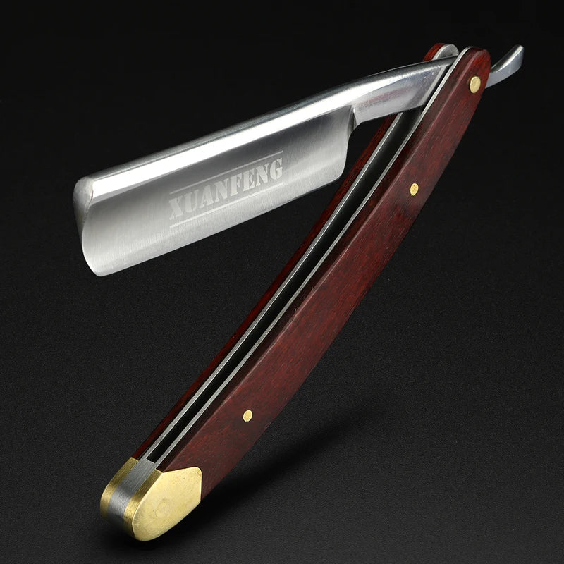 Folding Straight Razor with Mahogany Handle & High-Hardness Steel Blade for Men