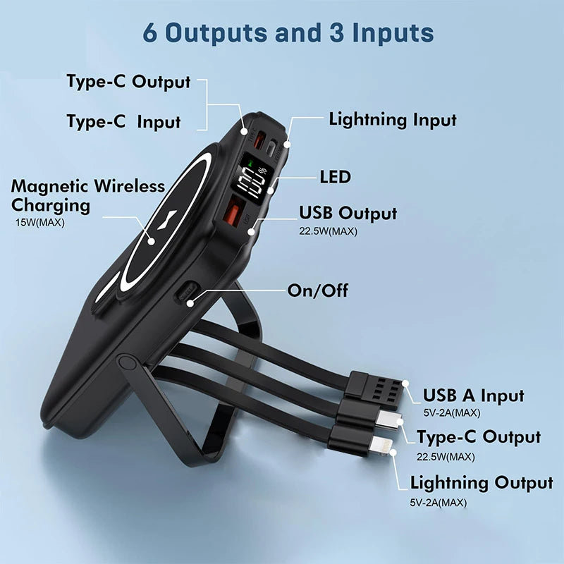 Wireless Magnetic Power Bank 10000mAh Fast Charging for Smartphones with Back Clip