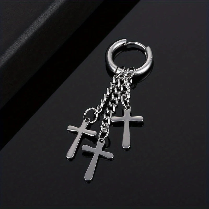 Simple Cross Feather Tassel Earrings for Women Men - Stainless Steel Jewelry