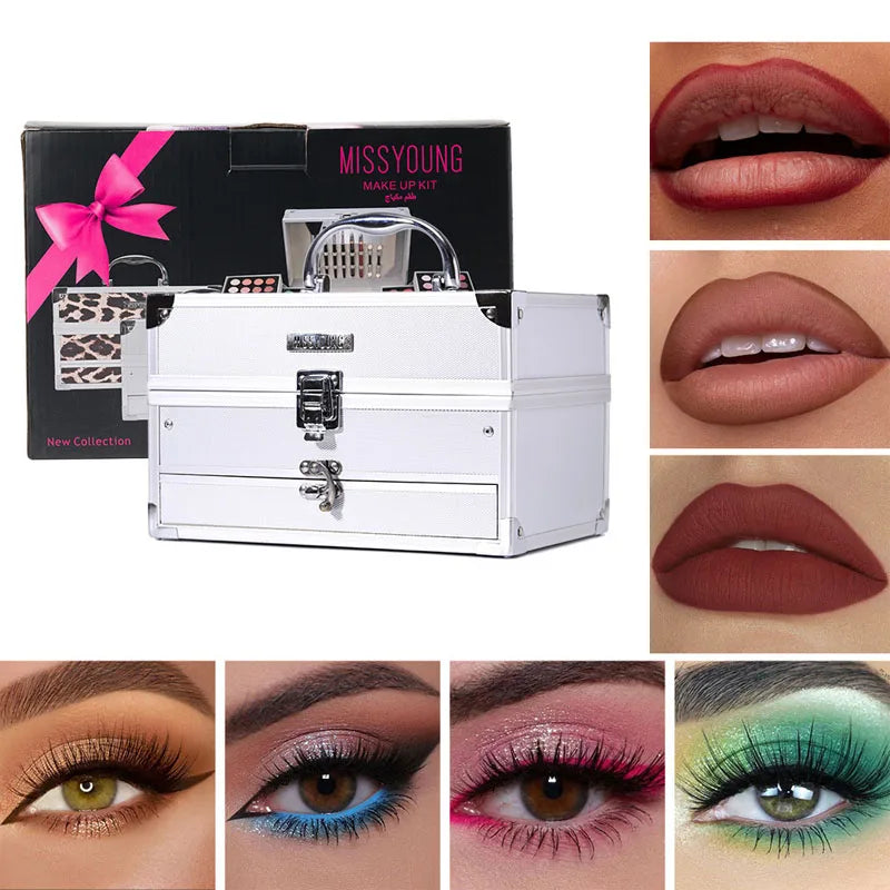 Multi-Function Makeup Kit with Mirror & Tools - Gift Box for Beginners & Teens