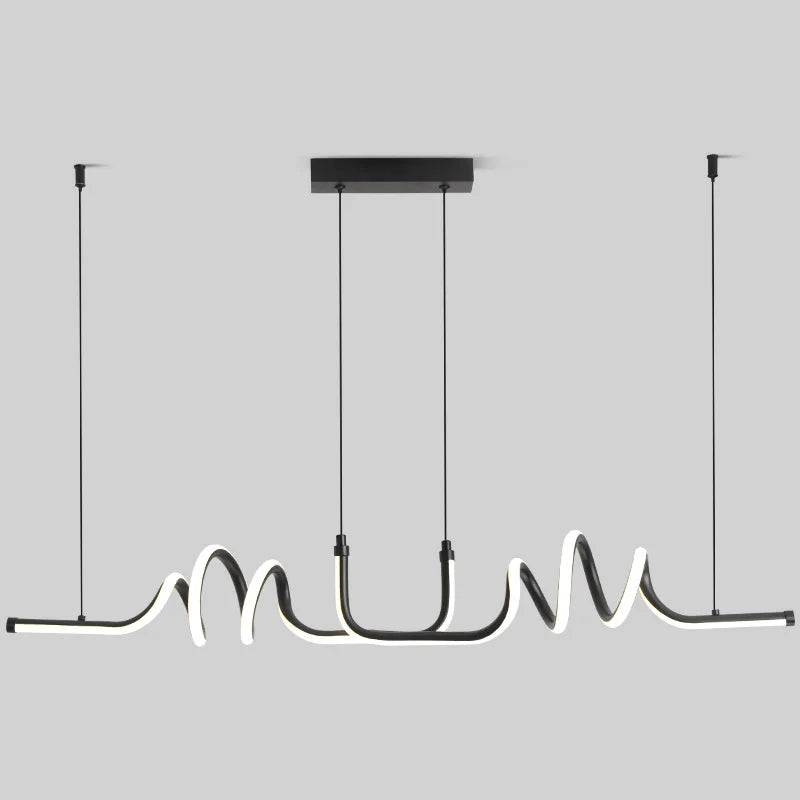Black LED Pendant Light for Dining Room Kitchen Living Room Modern Chandelier 90cm