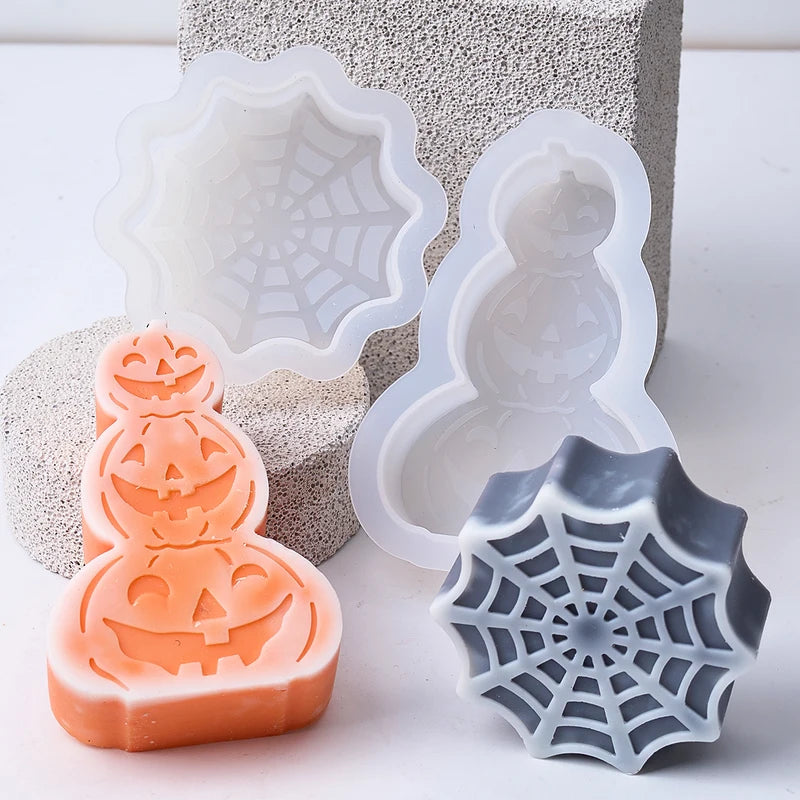 Halloween Candle Mold Set - 3D Pumpkins Skeleton Ghost Bat Coffin Silicone Craft Kit