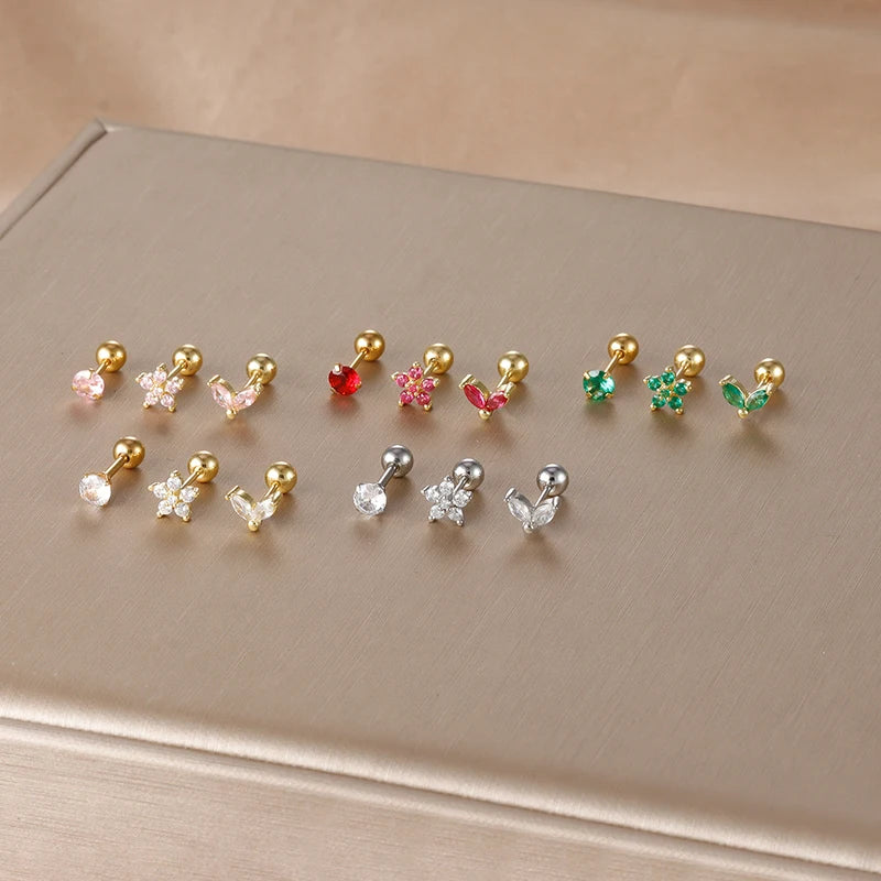 3PCS Women's Fashion Stainless Steel Flower Stud Earrings Set for Parties & Gifts
