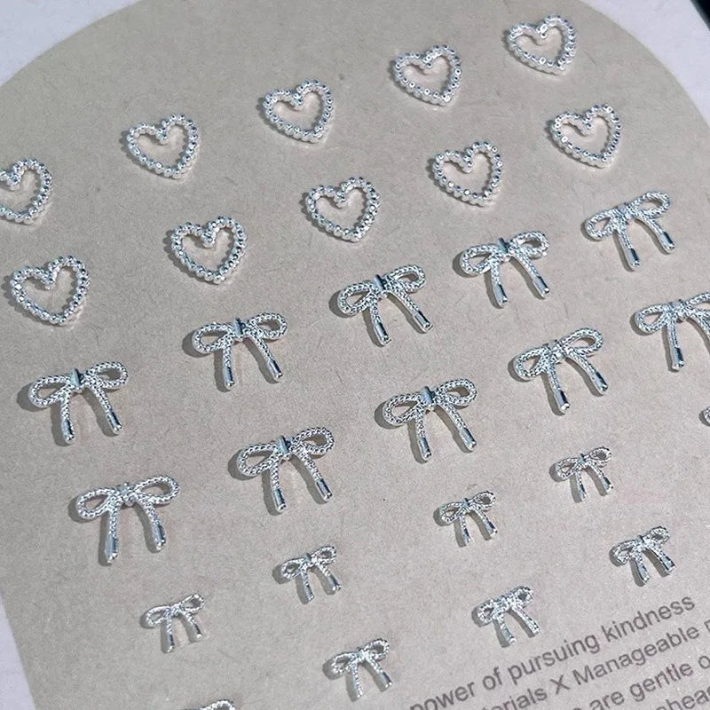 50pcs Alloy Bow Heart Nail Charms Set for Nail Art Decorations DIY