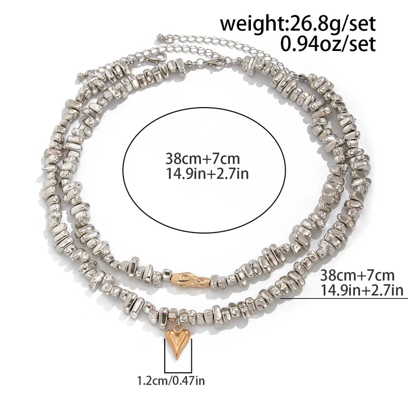 Retro Heart Shaped Pendant Necklace Multi Layer Creative Irregular String Style Girl Jewelry