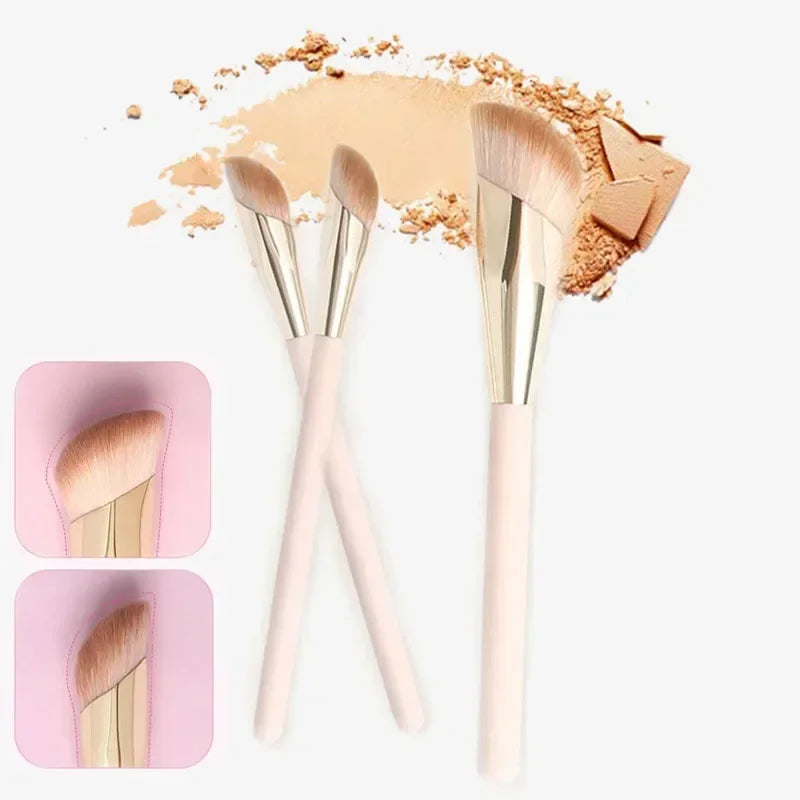 Face Makeup Foundation & Concealer Brushes Set - Soft Fiber, Wooden Handles