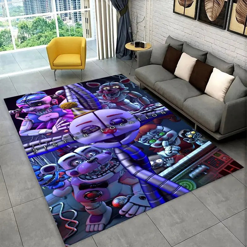 Horror Game FNAF Freddy Non-Slip Area Rug for Living Room Bedroom Playroom Home Decor