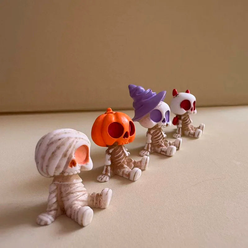 Halloween Mini Figurines Set - Spooky Resin Decor with Pumpkins Ghosts Skulls