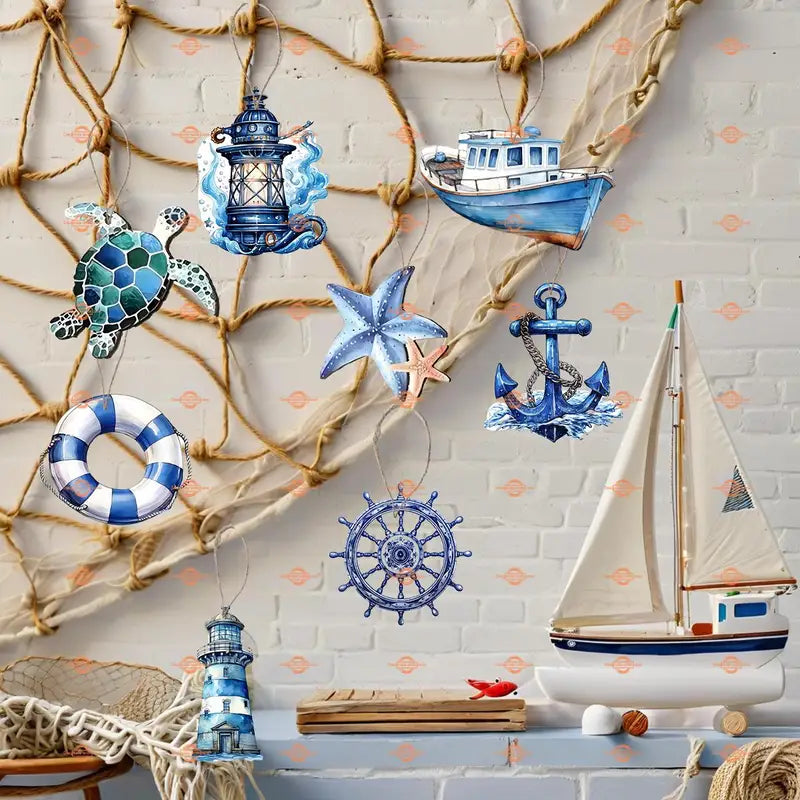 Summer Ocean Theme Wooden Hanging Ornament, Nautical Marine Decor for Home
