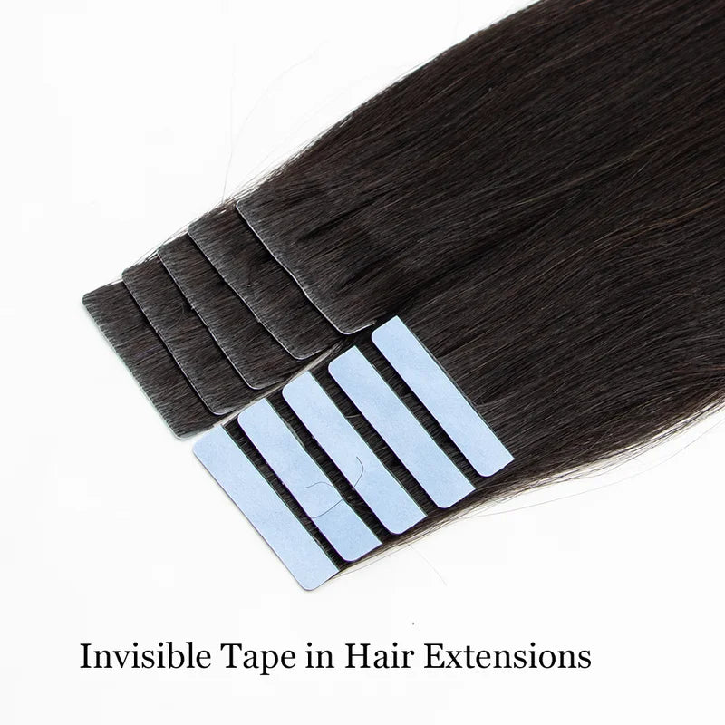 Natural Human Hair Extensions Tape-In Weft - Double-Sided, Black Blonde Brown Options