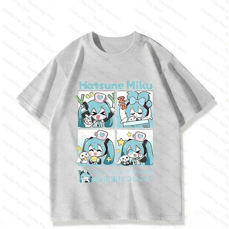 Cute Hatsune Miku Cartoon T-Shirt Anime Kawaii Graphic Casual Top for Kids & Adults