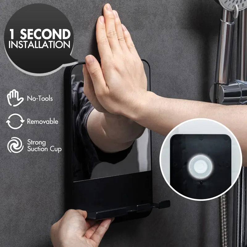 Fogless Shower Mirror with Razor Holder, Reusable Suction Bathroom Mirror