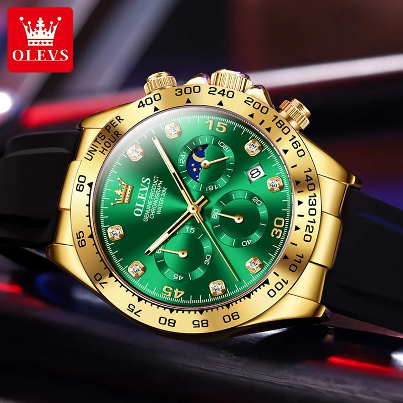Quartz Watch with Silicone Strap Chronograph Luminous Waterproof 2875