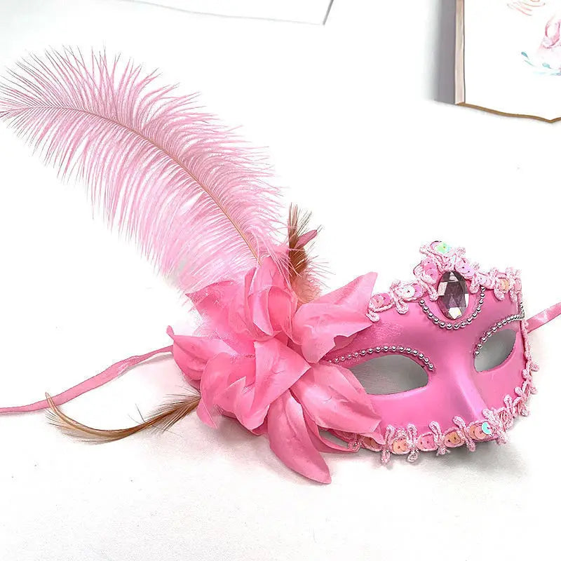 Halloween Masquerade Princess Mask with Feathers for Women Luxury Costume Party