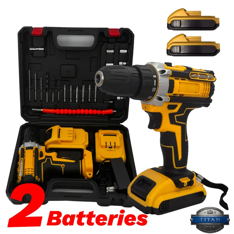 21V Cordless Drill Driver Set with 2 Batteries and Bits - 6 Speed, 18+1 Torque
