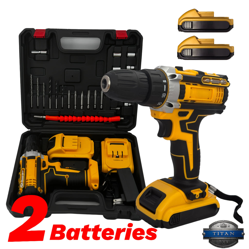 21V Cordless Drill Driver Set with 2 Batteries and Bits - 6 Speed, 18+1 Torque