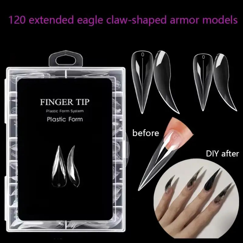 Short Curved Nail Tips Set for Extensions 3D Cats Claw Acrylic Full Cover Molds