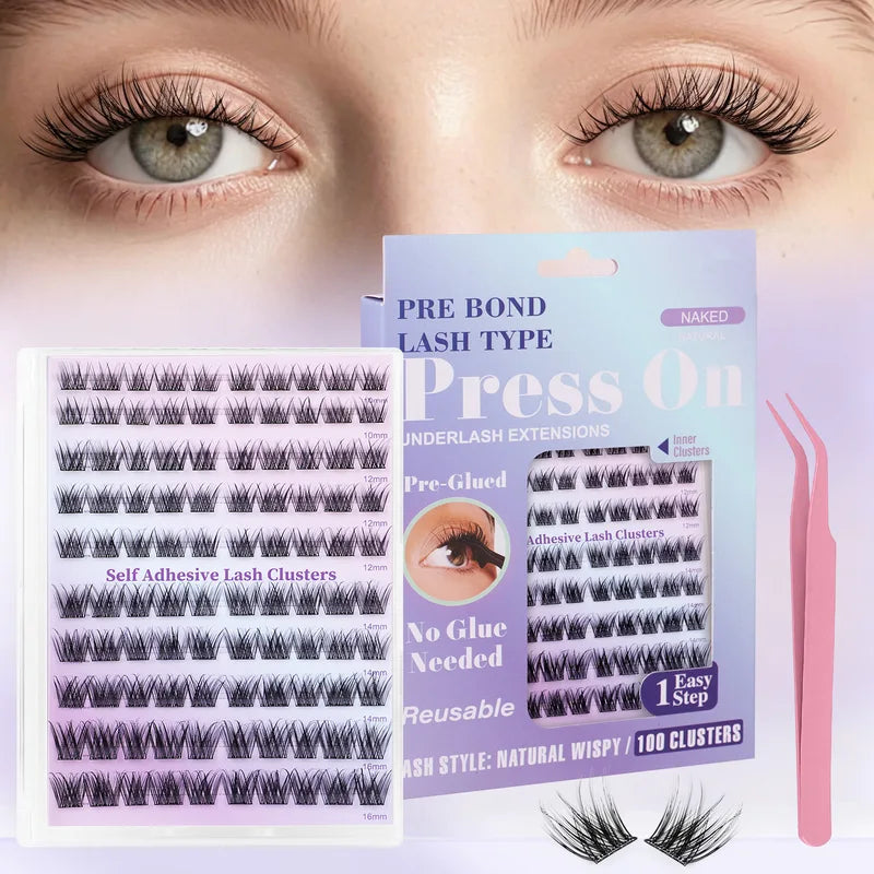 Self-Adhesive False Eyelash Clusters Set No Glue Dense Large Tray Eyelash Extensions