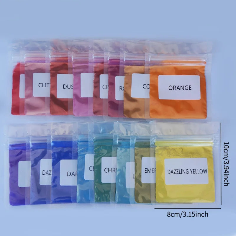 16-Color Mica Powder Set - Natural Pigment for Resin, Soap & Candle Coloring