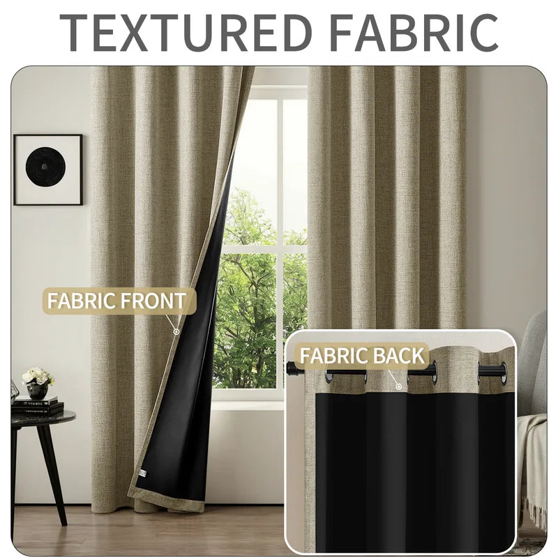 Blackout Cotton Linen Curtains for Living Room Bedroom Insulated Window Drapes