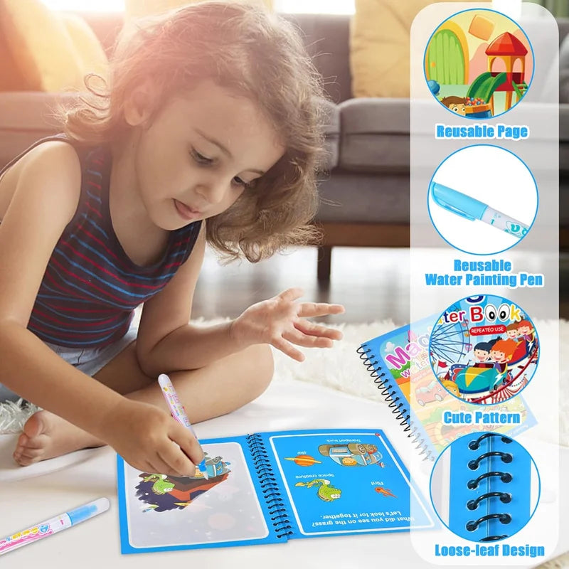 Kids Reusable Water Drawing Book with Refillable Pen - Educational Montessori Toy