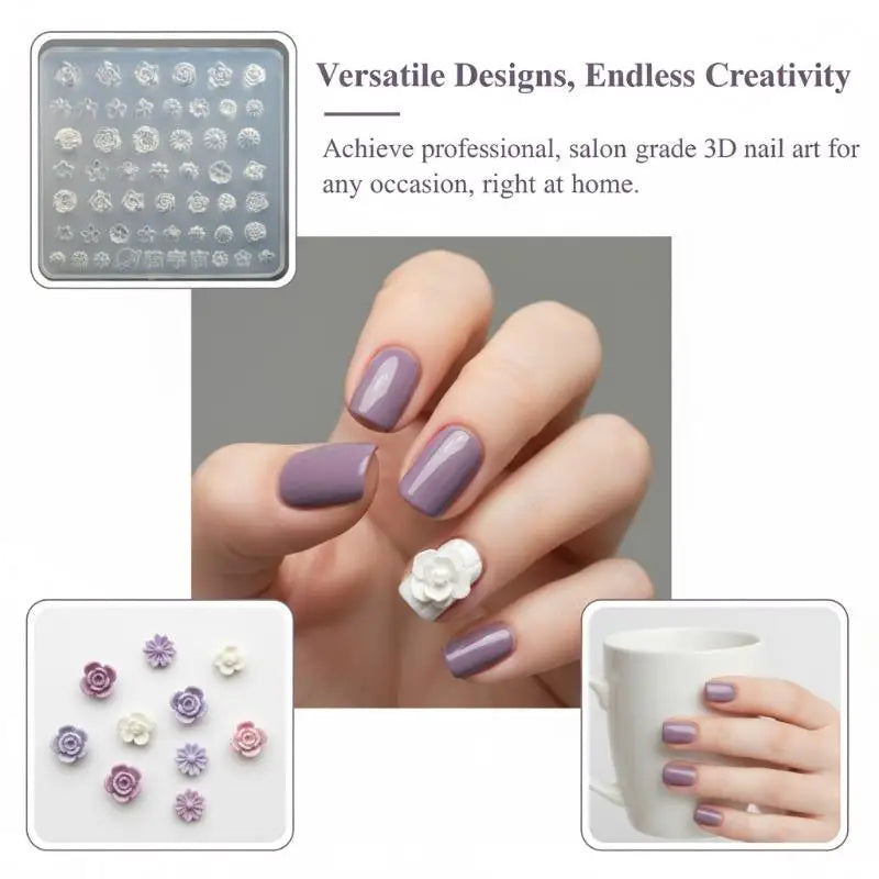 Non-Stick 3D Floral Silicone Nail Art Mold for DIY Manicure Embellishments