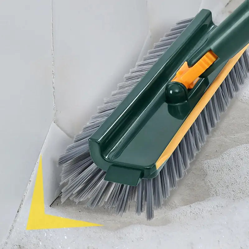 Rotatable Floor Scrub Brush with Long Handle and Squeegee for Grout and Tile Cleaning