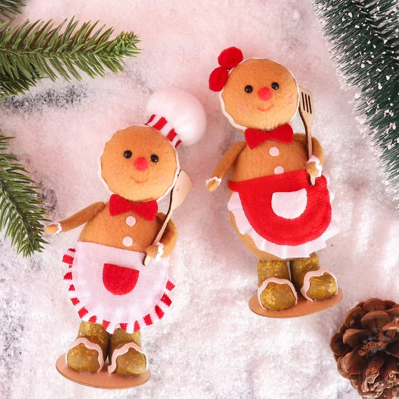 Plush Gingerbread Dolls Christmas Ornaments Set - Holiday Home Decor