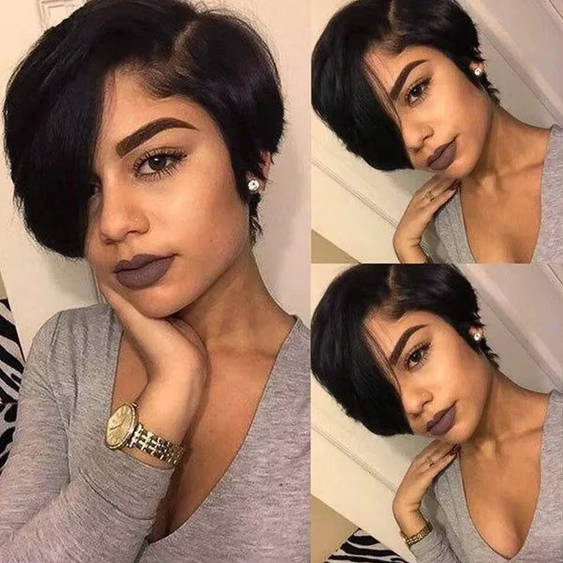 Pixie Cut Wigs for Black Women Human Hair Short Lace Front Bob Wigs T Part 13x4