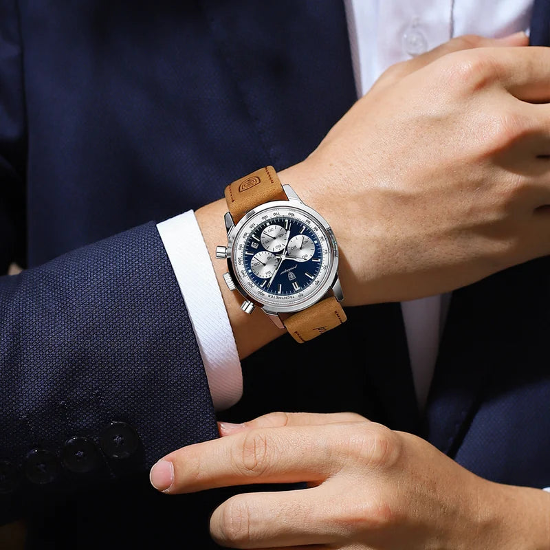 Men's Quartz Watch Waterproof Luminous Chronograph Military Leather Watch