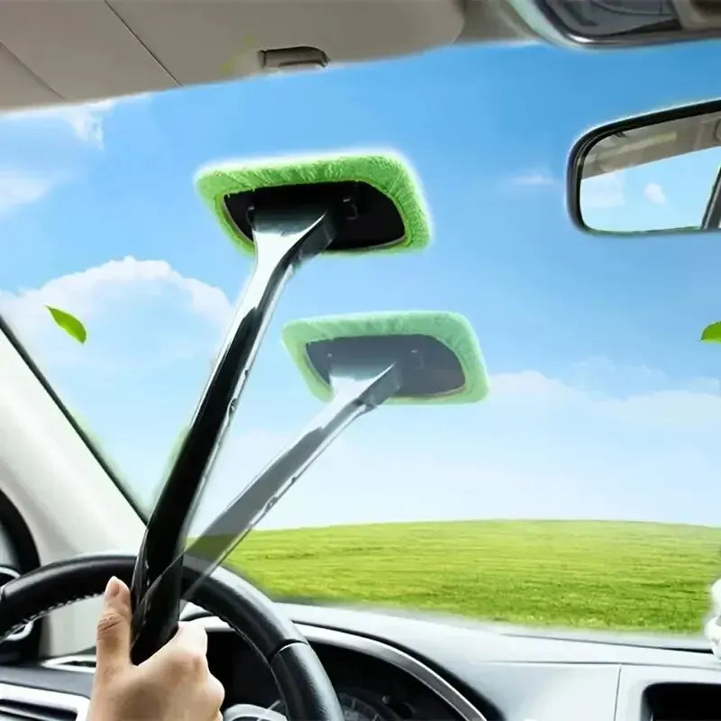 Car Windshield Wash Tool Kit with Long Handle and Rotating Brush - Interior Car Window Cleaner